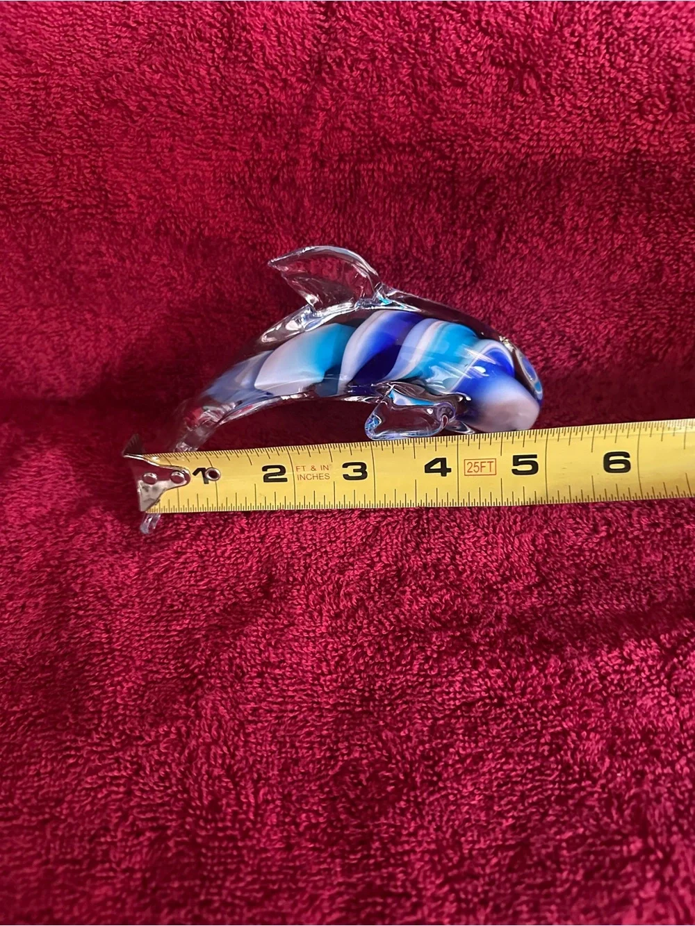 Blue & White Striped Glass Dolphin Figurine for Fish Decor
